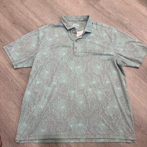 ZYIA Men's Polo Shirt - Light Green with Gray Leaf Pattern